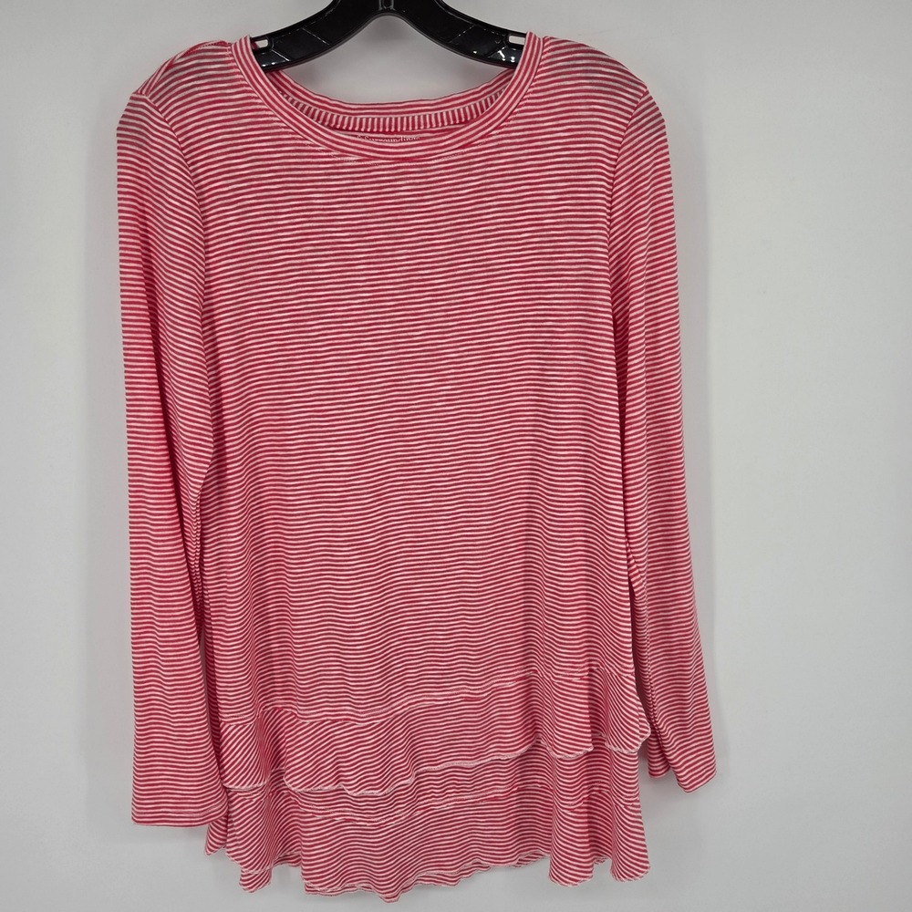 Soft Surroundings Red White Striped Long Sleeve Ruffle Hem Tunic Top Womens S